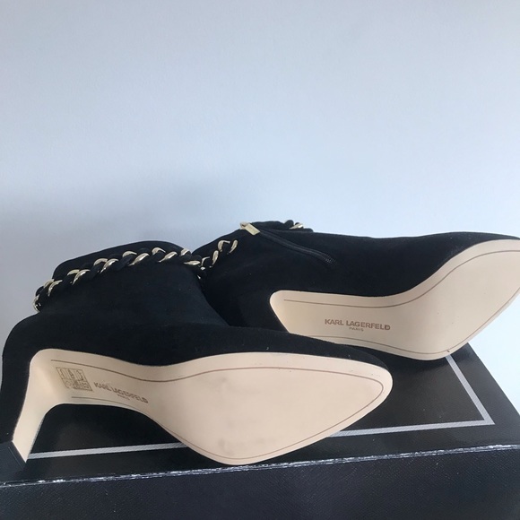 Boots Shoes heels - Karl Lagerfeld Black New Suede Boot, booties, shoes  NEW - Picture 7 of 8